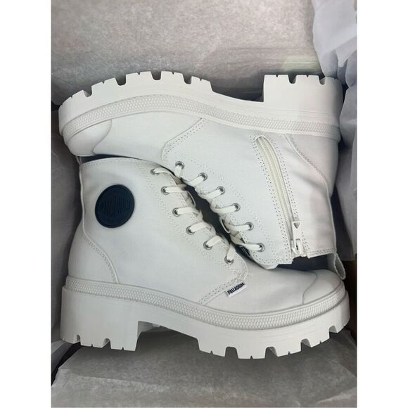 NIB PALLADIUM PALLABASE TWILL White Combat Boots - 8.5 - Picture 7 of 9